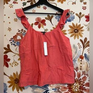 NWOT $134 Drew M/L Coral Gauze Cotton Ruffle strap Spring Summer Preppy Tank Top